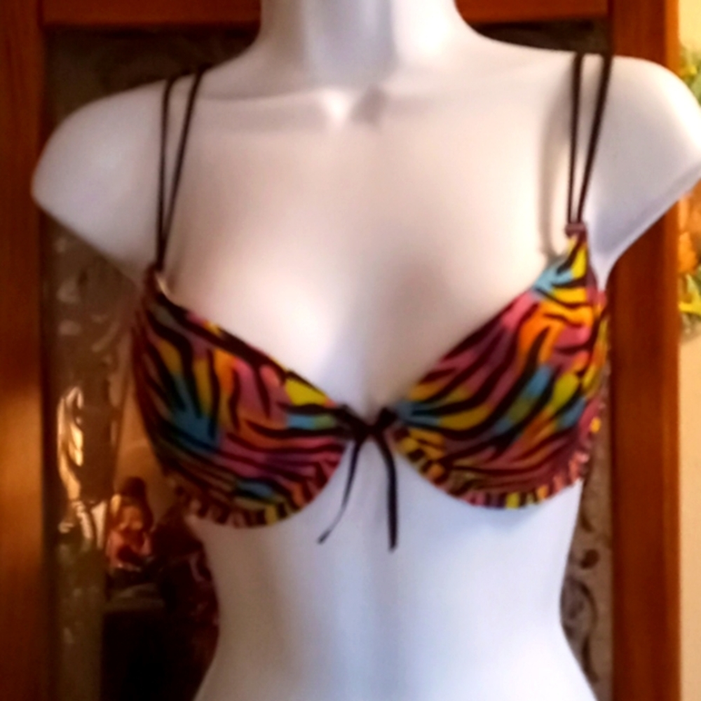 Like New, Tropical, Bra with Double Straps & Colorful Animal Print Stripes🦋💥💕